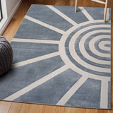 Nordic MidCentury Scandinavian Abstract Sun Two-Tone High-Low Area Rug