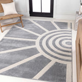 Nordic MidCentury Scandinavian Abstract Sun Two-Tone High-Low Area Rug