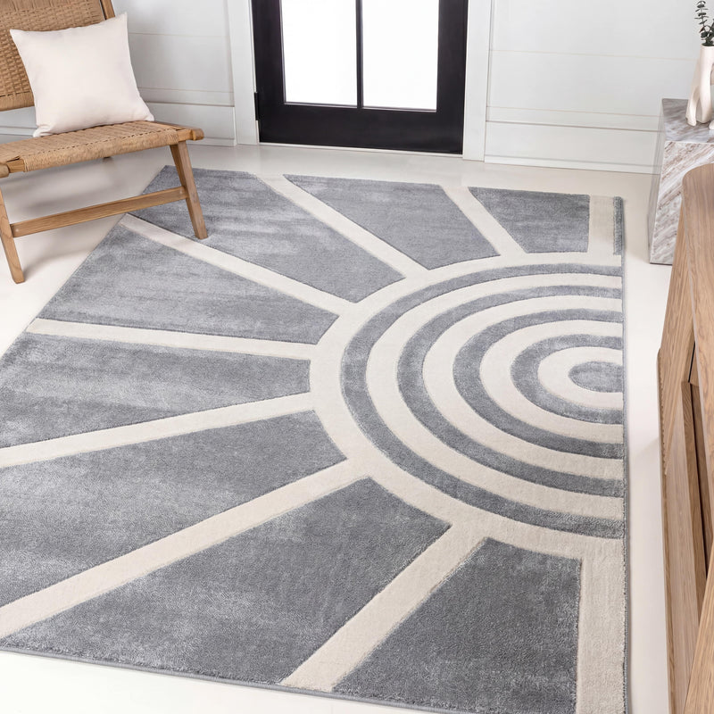Nordic MidCentury Scandinavian Abstract Sun Two-Tone High-Low Area Rug