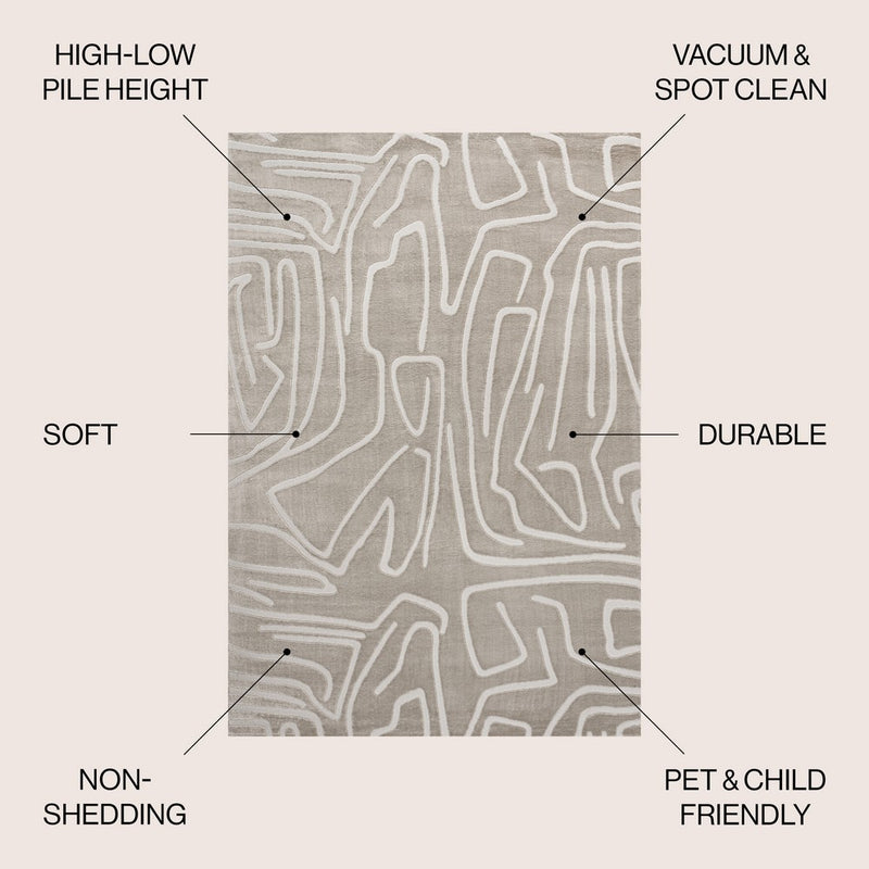 Alcina Modern Scandinavian Graphic Lines High-Low Area Rug