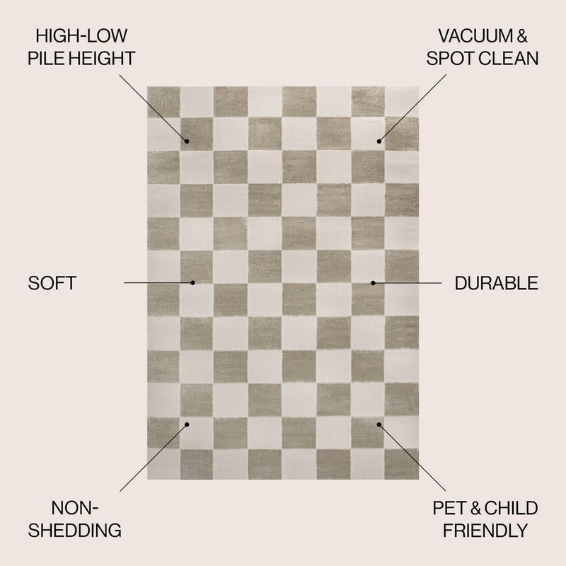 Modern Geometric Checkerboard High-Low Area Rug
