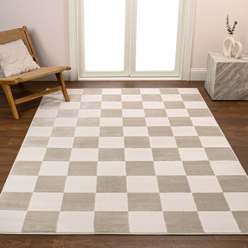 Modern Geometric Checkerboard High-Low Area Rug