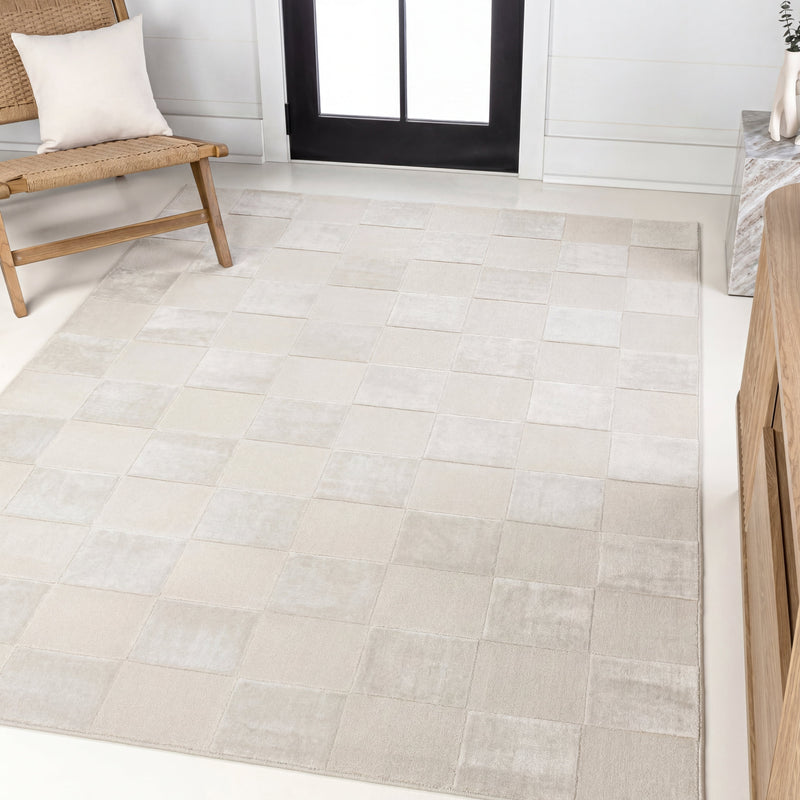 Modern Geometric Checkerboard High-Low Area Rug
