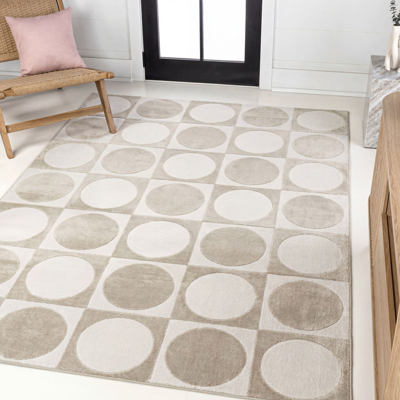 Geometric Modern Geometric Circles In Squares High-Low Area Rug