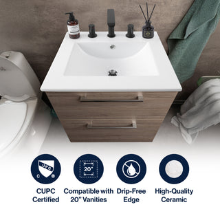 Ancillary 3-Hole Classic Contemporary Rectangular Ceramic Single Sink Basin Vanity Top