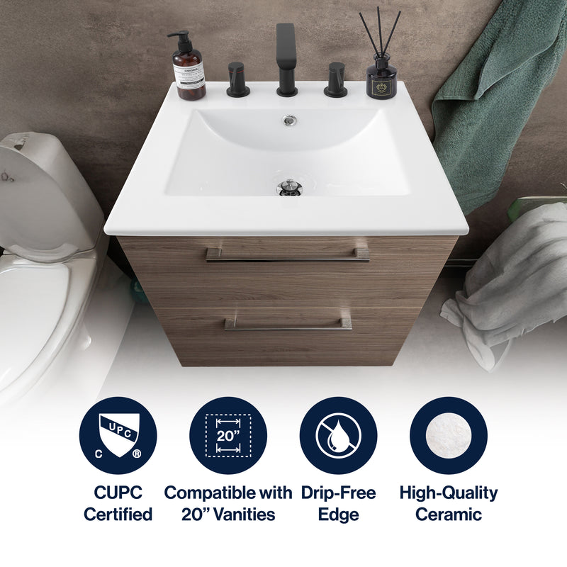 Ancillary 3-Hole Classic Contemporary Rectangular Ceramic Single Sink Basin Vanity Top