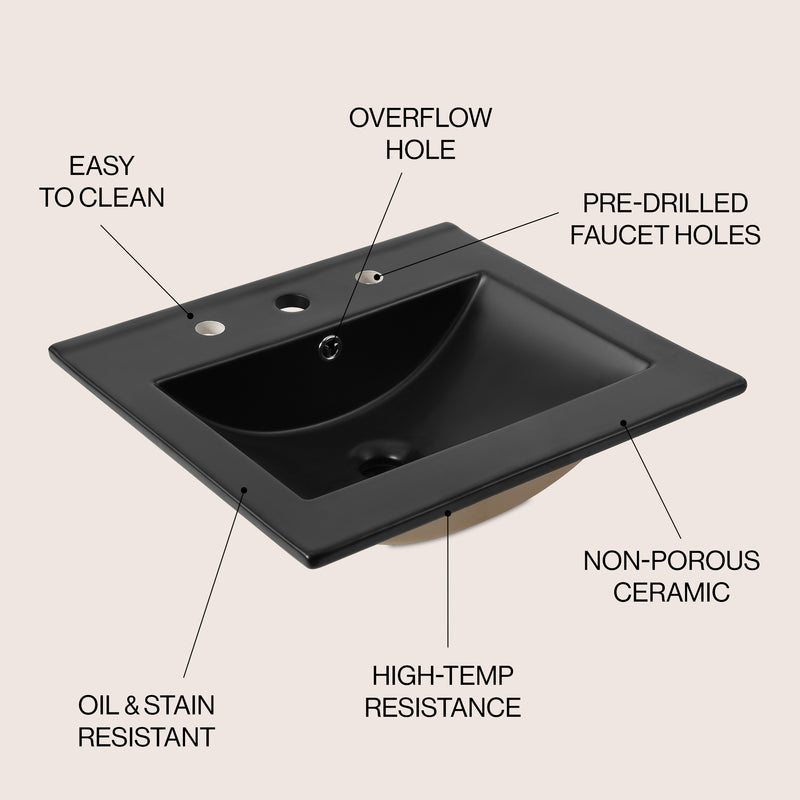 Ancillary 3-Hole 20 in. W x 18.25 in. D Classic Contemporary Rectangular Ceramic Single Sink Basin Vanity Top - JONATHAN Y
