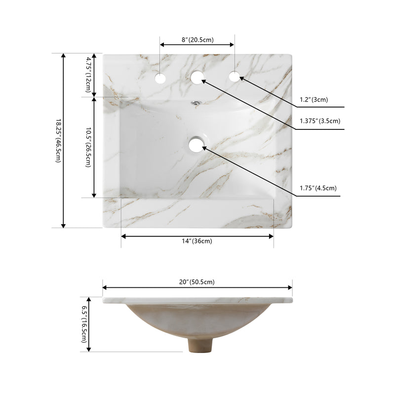 Ancillary 3-Hole 20 in. W x 18.25 in. D Classic Contemporary Rectangular Ceramic Single Sink Basin Vanity Top - JONATHAN Y