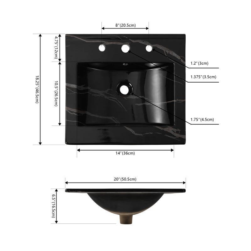 Ancillary 3-Hole 20 in. W x 18.25 in. D Classic Contemporary Rectangular Ceramic Single Sink Basin Vanity Top - JONATHAN Y