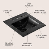 Ancillary 3-Hole Classic Contemporary Rectangular Ceramic Single Sink Basin Vanity Top