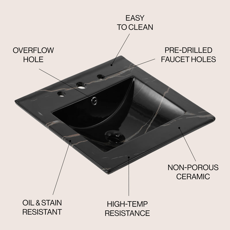 Ancillary 3-Hole Classic Contemporary Rectangular Ceramic Single Sink Basin Vanity Top