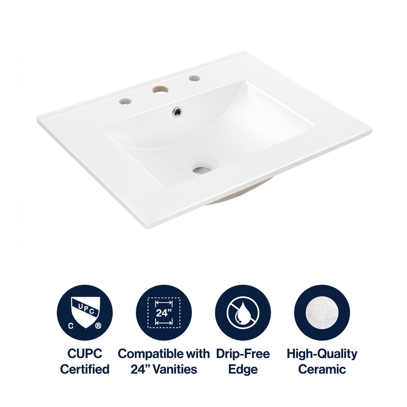Ancillary 3-Hole Classic Contemporary Rectangular Ceramic Single Sink Basin Vanity Top