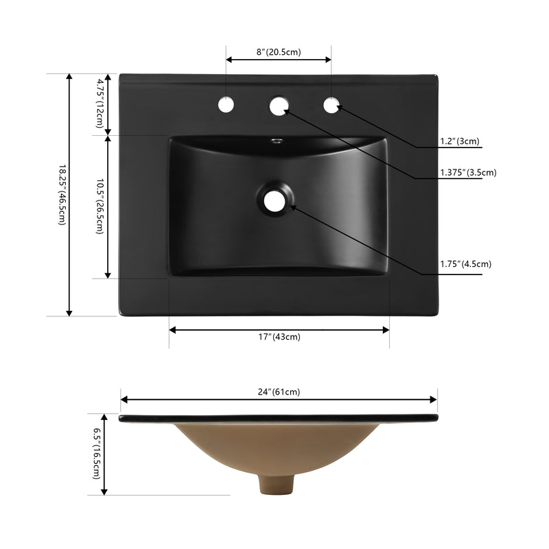 Ancillary 3-Hole Classic Contemporary Rectangular Ceramic Single Sink Basin Vanity Top
