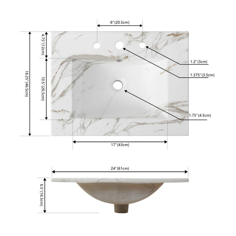 Ancillary 3-Hole Classic Contemporary Rectangular Ceramic Single Sink Basin Vanity Top