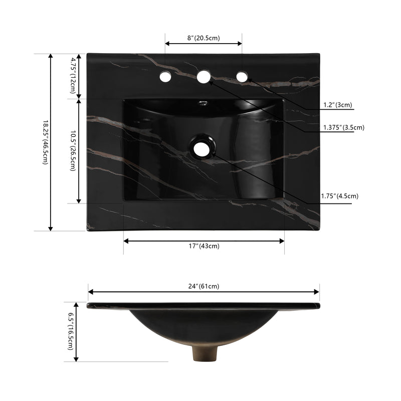 Ancillary 3-Hole Classic Contemporary Rectangular Ceramic Single Sink Basin Vanity Top