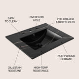 Ancillary 3-Hole Classic Contemporary Rectangular Ceramic Single Sink Basin Vanity Top