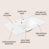 Ancillary 3-Hole Classic Contemporary Rectangular Ceramic Single Sink Basin Vanity Top