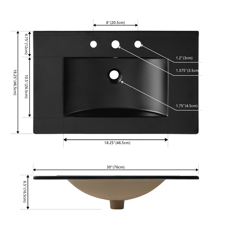 Ancillary 3-Hole Classic Contemporary Rectangular Ceramic Single Sink Basin Vanity Top