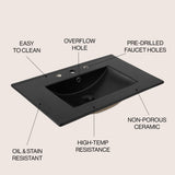 Ancillary 3-Hole Classic Contemporary Rectangular Ceramic Single Sink Basin Vanity Top