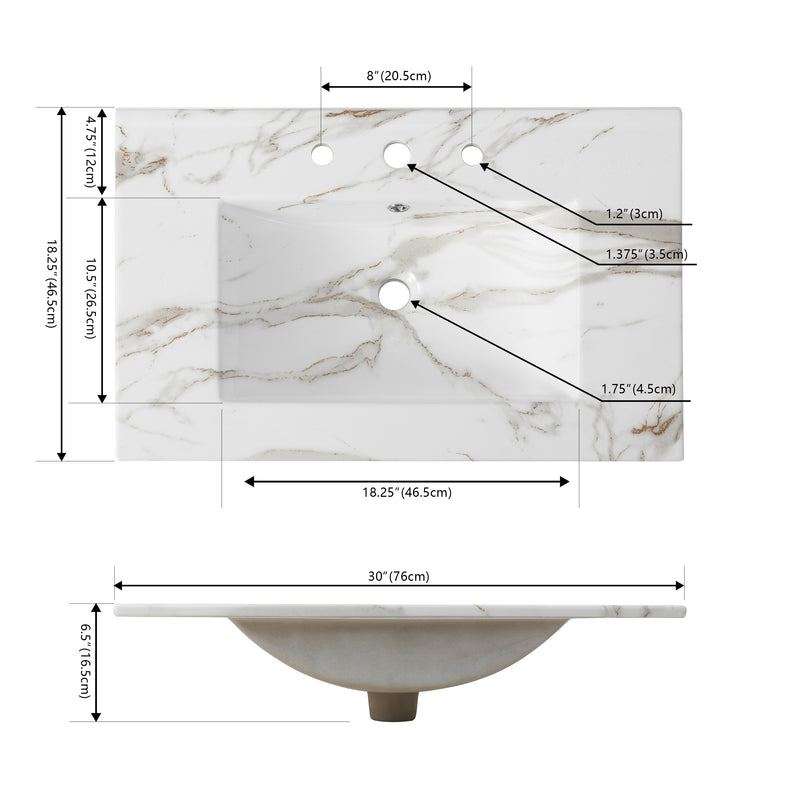 Ancillary 3-Hole Classic Contemporary Rectangular Ceramic Single Sink Basin Vanity Top