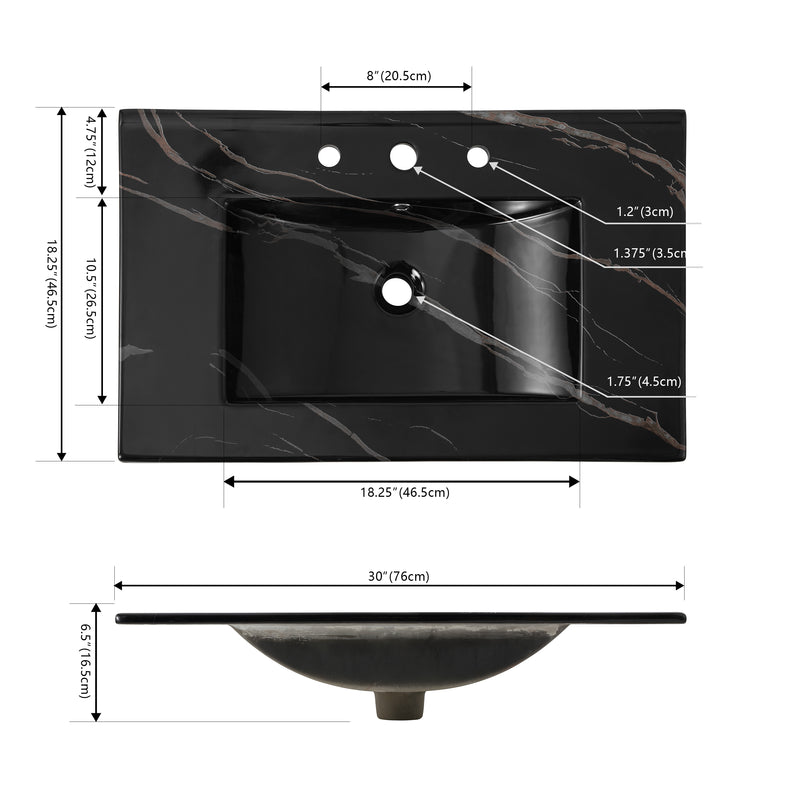 Ancillary 3-Hole Classic Contemporary Rectangular Ceramic Single Sink Basin Vanity Top