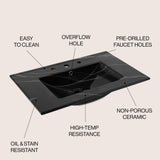 Ancillary 3-Hole Classic Contemporary Rectangular Ceramic Single Sink Basin Vanity Top
