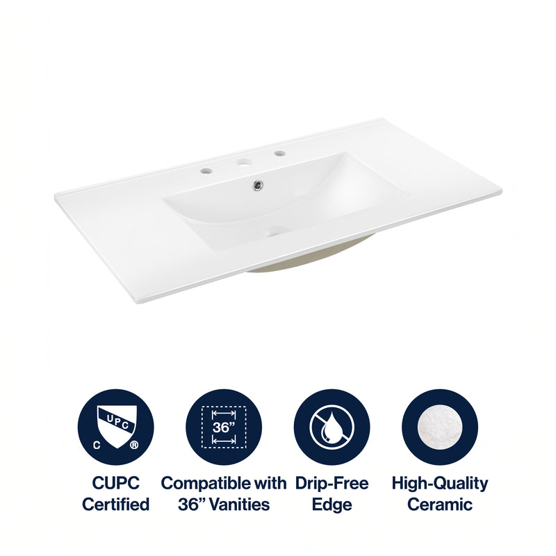 Ancillary 3-Hole Classic Contemporary Rectangular Ceramic Single Sink Basin Vanity Top
