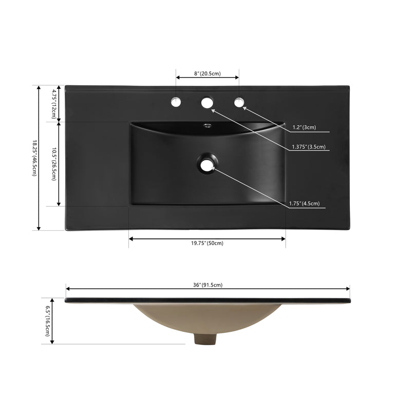 Ancillary 3-Hole Classic Contemporary Rectangular Ceramic Single Sink Basin Vanity Top