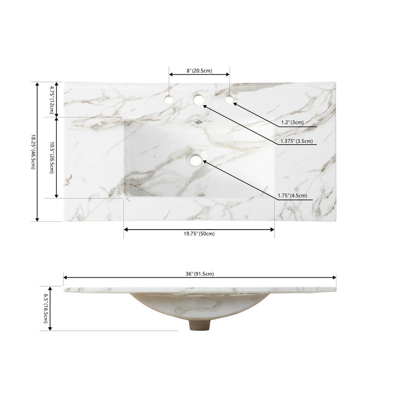 Ancillary 3-Hole Classic Contemporary Rectangular Ceramic Single Sink Basin Vanity Top