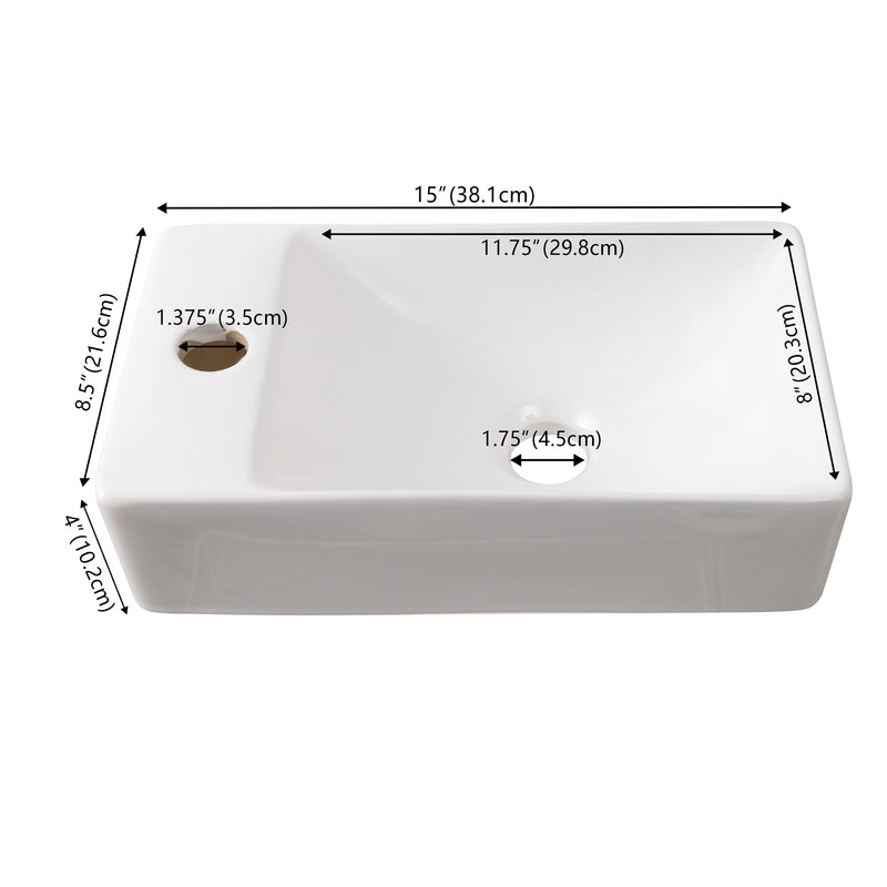 Felix 15 in. W x 8 in. D Modern Wall Mounted Rectangular Ceramic Mini Sink