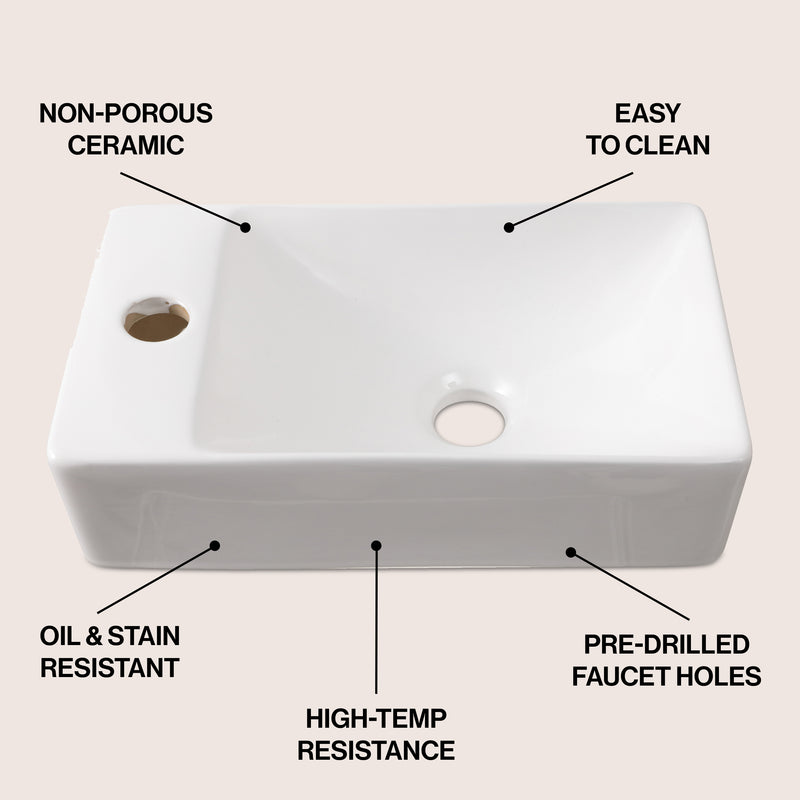 Felix 15 in. W x 8 in. D Modern Wall Mounted Rectangular Ceramic Mini Sink