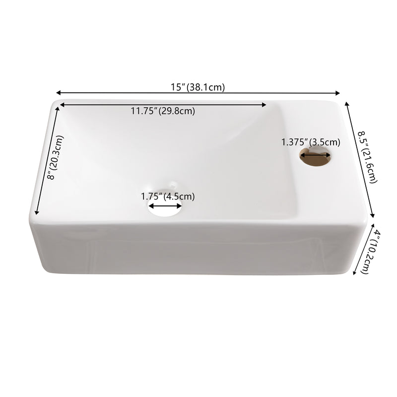 Felix 15 in. W x 8 in. D Modern Wall Mounted Rectangular Ceramic Mini Sink
