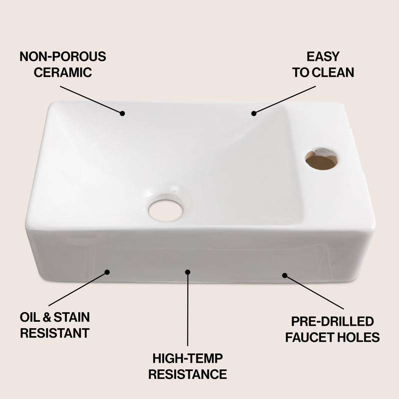 Felix 15 in. W x 8 in. D Modern Wall Mounted Rectangular Ceramic Mini Sink