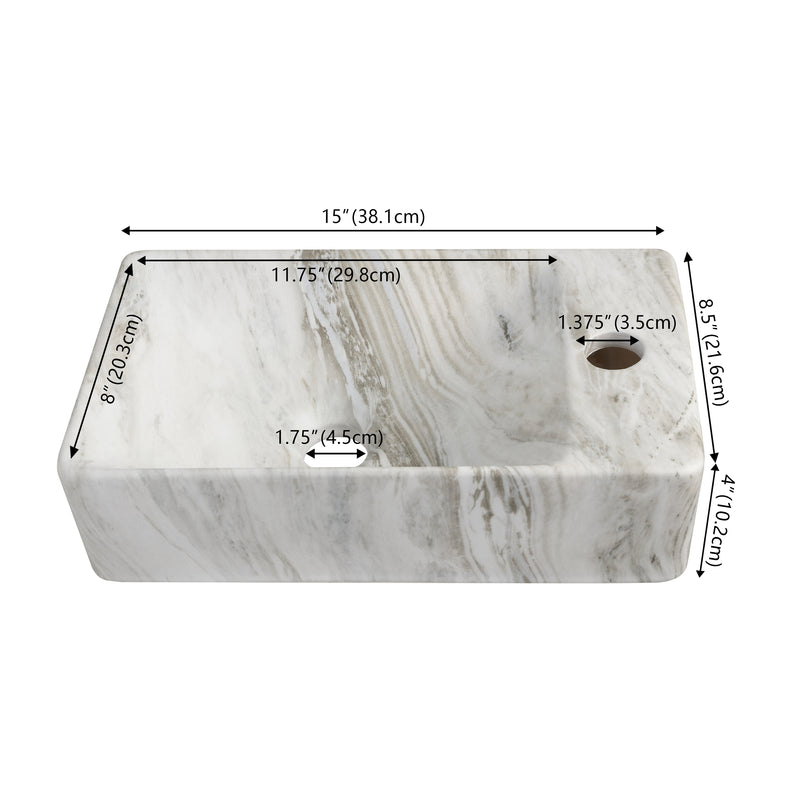 Felix 15 in. W x 8 in. D Modern Wall Mounted Rectangular Ceramic Mini Sink