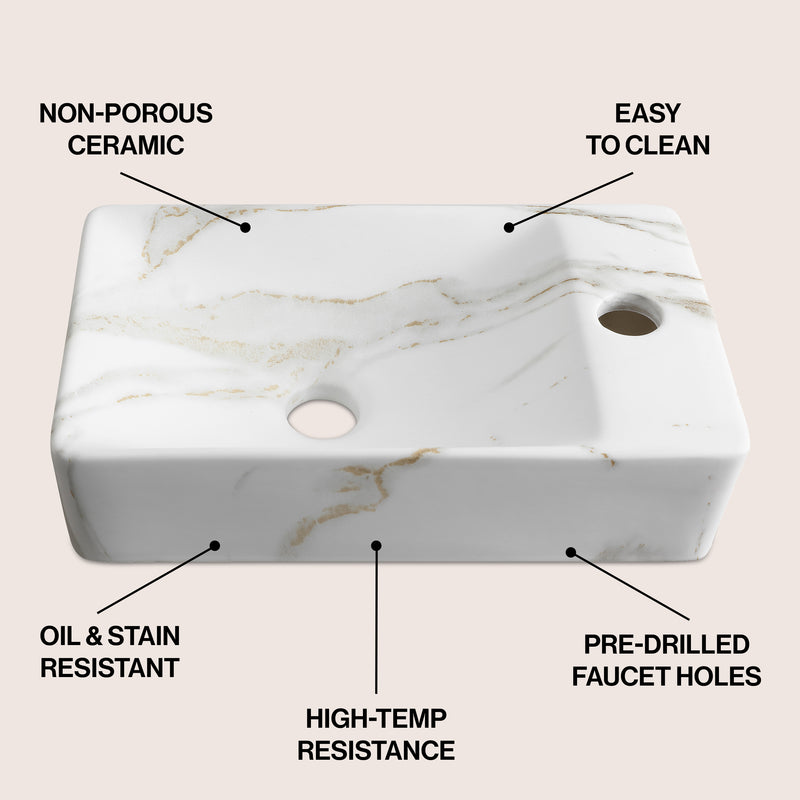 Felix 15 in. W x 8 in. D Modern Wall Mounted Rectangular Ceramic Mini Sink