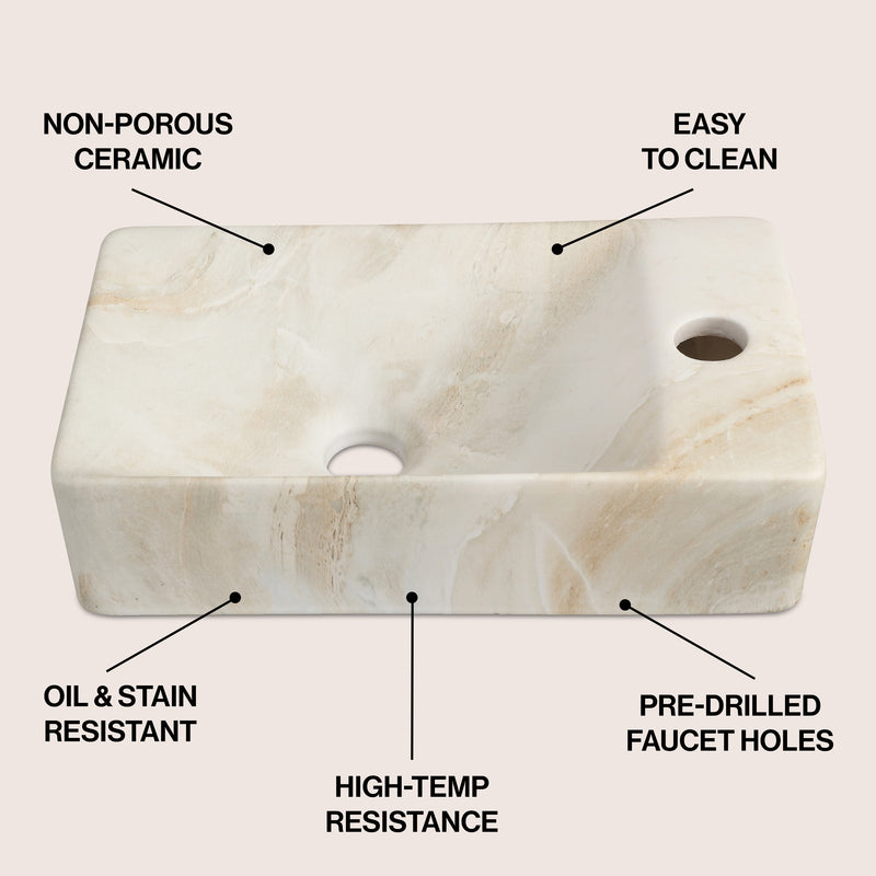Felix 15 in. W x 8 in. D Modern Wall Mounted Rectangular Ceramic Mini Sink