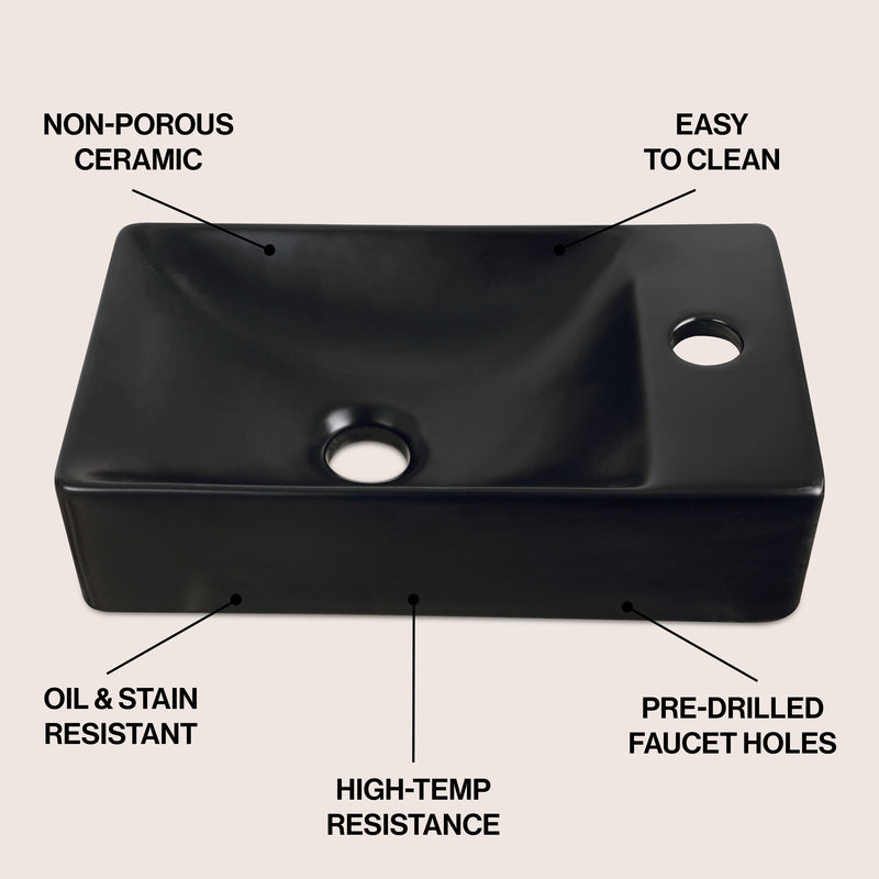 Felix 15 in. W x 8 in. D Modern Wall Mounted Rectangular Ceramic Mini Sink