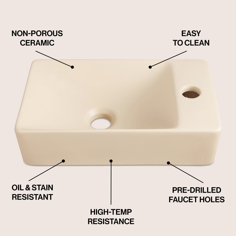 Felix 15 in. W x 8 in. D Modern Wall Mounted Rectangular Ceramic Mini Sink