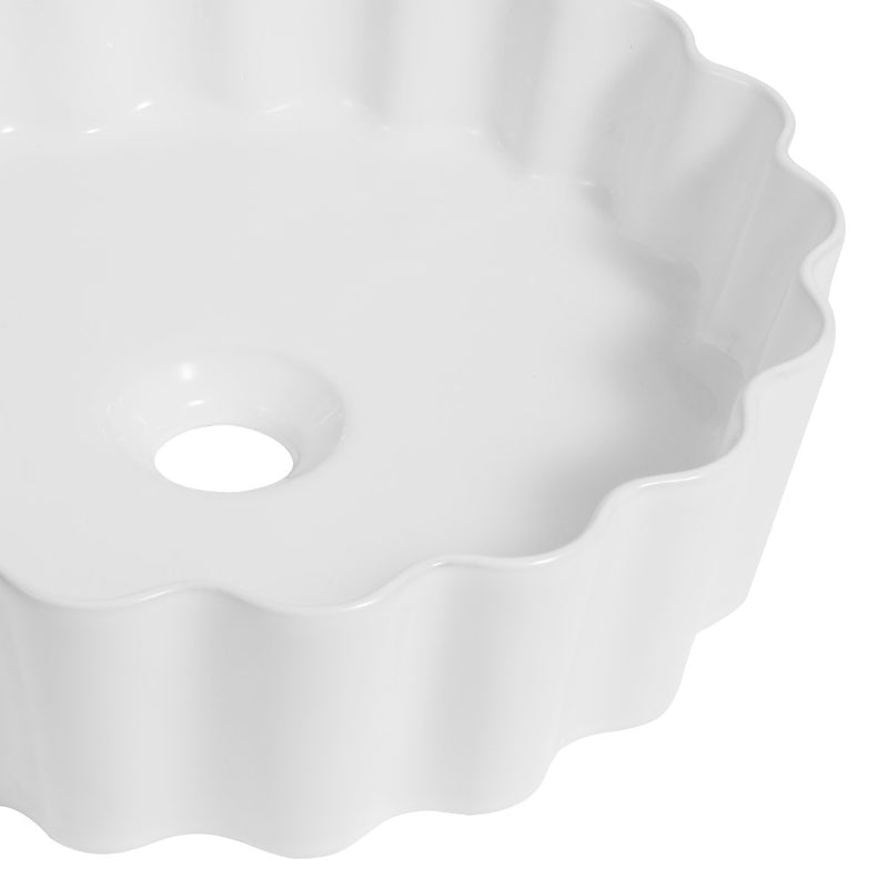Atelier 15 in. Round Art Deco Contemporary Scalloped Ceramic Bathroom Vessel Sink