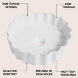 Atelier 15 in. Round Art Deco Contemporary Scalloped Ceramic Bathroom Vessel Sink