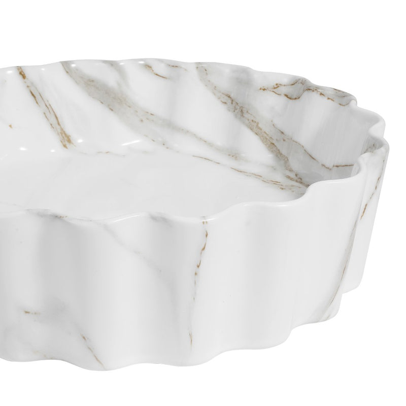 Atelier 15 in. Round Art Deco Contemporary Scalloped Ceramic Bathroom Vessel Sink