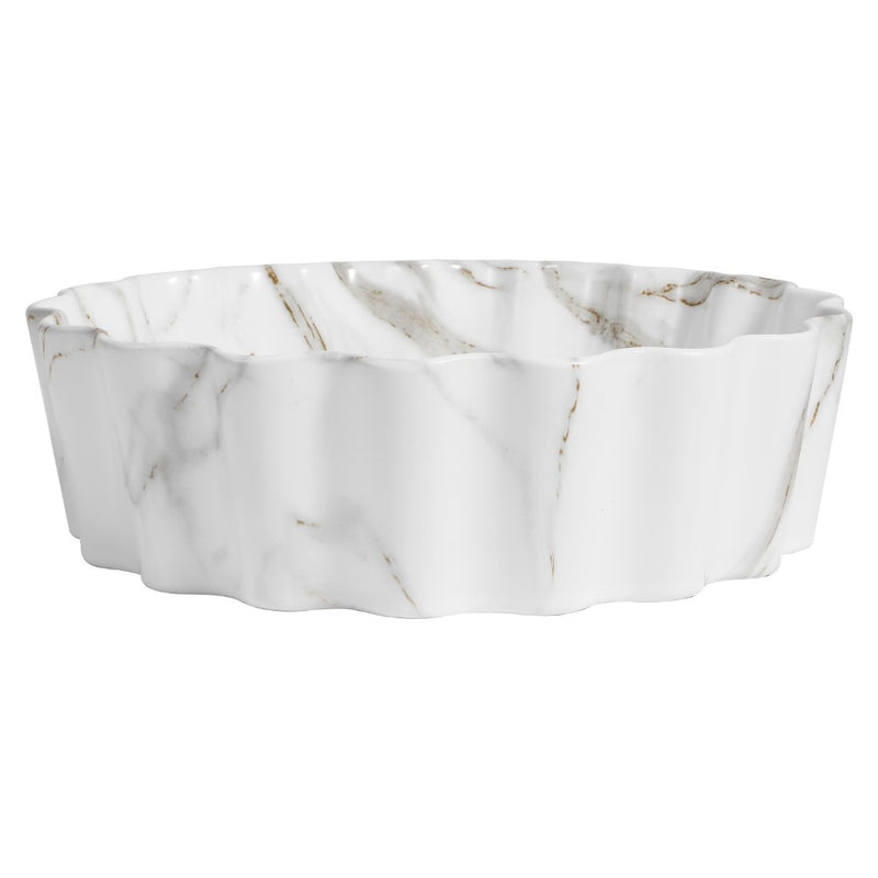 Atelier 15 in. Round Art Deco Contemporary Scalloped Ceramic Bathroom Vessel Sink