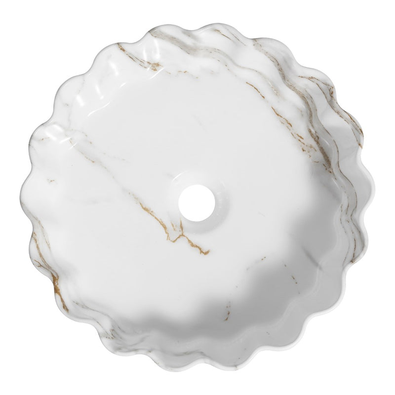 Atelier 15 in. Round Art Deco Contemporary Scalloped Ceramic Bathroom Vessel Sink