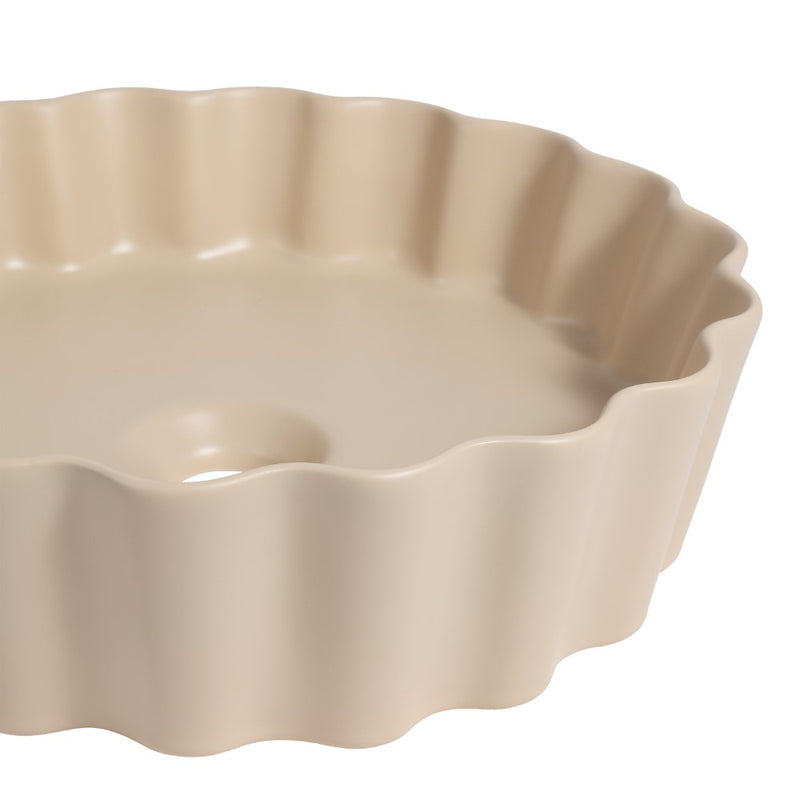 Atelier 15 in. Round Art Deco Contemporary Scalloped Ceramic Bathroom Vessel Sink
