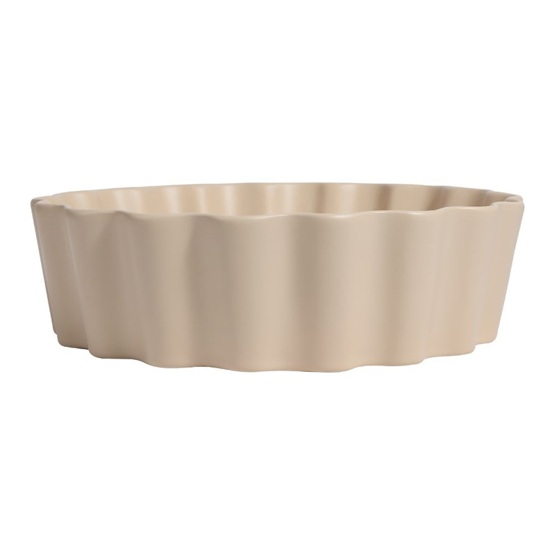 Atelier 15 in. Round Art Deco Contemporary Scalloped Ceramic Bathroom Vessel Sink