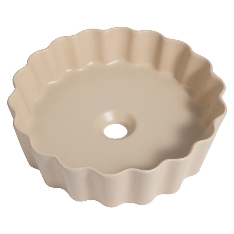 Atelier 15 in. Round Art Deco Contemporary Scalloped Ceramic Bathroom Vessel Sink
