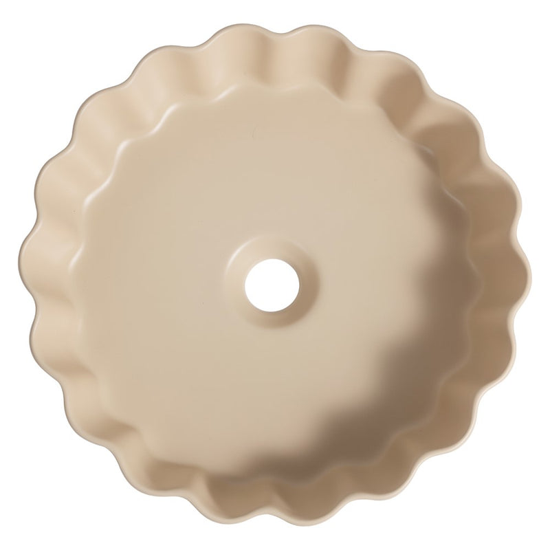 Atelier 15 in. Round Art Deco Contemporary Scalloped Ceramic Bathroom Vessel Sink