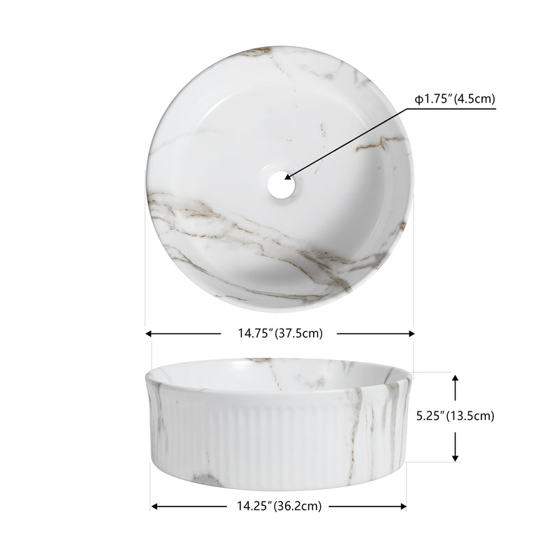 Element 14.75 in. W x 14.75 in. D Modern Designer Round Fluted Ceramic Bathroom Vessel Sink