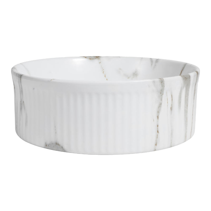 Element 14.75 in. W x 14.75 in. D Modern Designer Round Fluted Ceramic Bathroom Vessel Sink