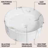 Element 14.75 in. W x 14.75 in. D Modern Designer Round Fluted Ceramic Bathroom Vessel Sink